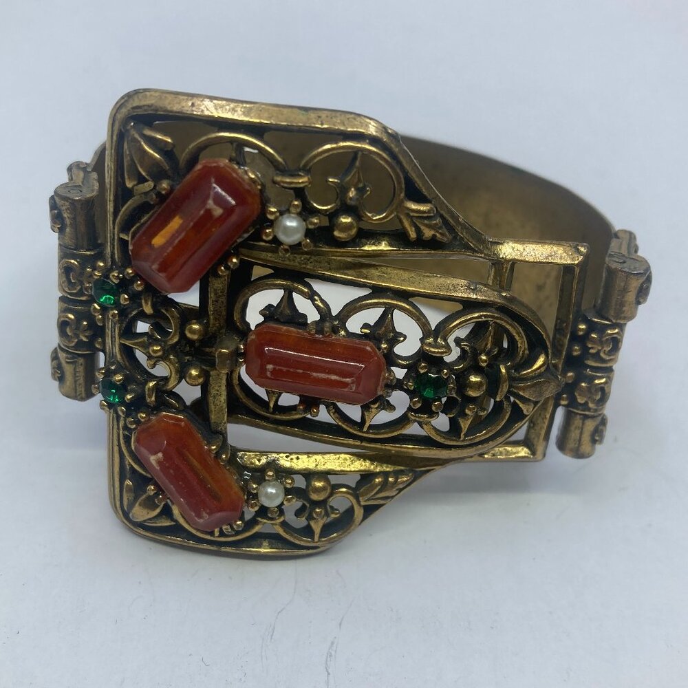 Vtg SELRO SELINI ? belt gold tone chunky statement piece cuff bracelet